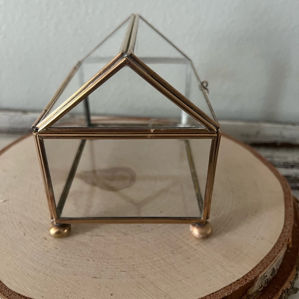 ✨SOLD✨ Vintage DISPLAY CASE BOX GLASS & BRASS KeepSake Curio Terrarium Hinge Lid - Picture 4 of 9